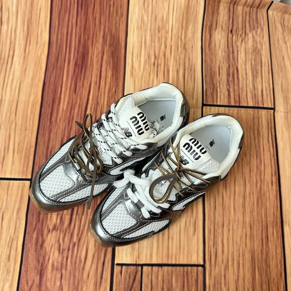 Miu Miu x New Balance 530 SL Deco Brown Leather Sneakers 36  Miu Miu x NB collaboration 530 women\'s round-toe lace-up low-top sneakers